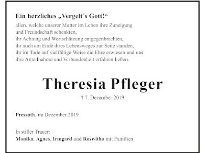 Danksagung Theresia Pfleger, Pressath