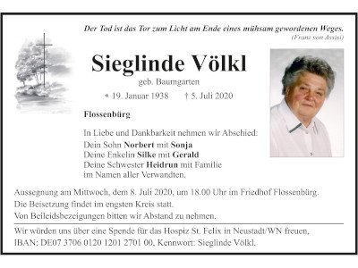 Traueranezige Sieglinde Völkl, Flossenbürg