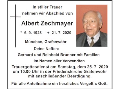 Traueranzeige Albert Zechmayer, Grafenwöhr