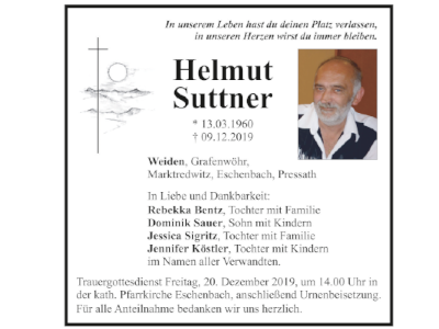 Traueranzeige Helmut Suttner, Weiden