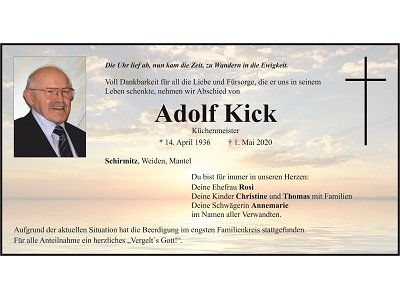 Traueranzeige Adolf Kick, Schirmitz
