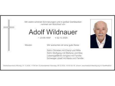Traueranzeige Adolf Wildnauer, Weiden