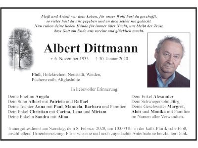 Traueranzeige Albert Dittmann, Floß