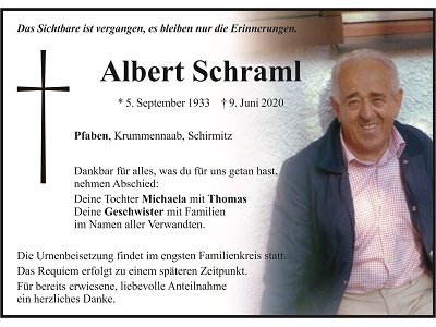 Traueranzeige Albert Schraml, Pfaben