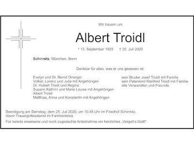 Traueranzeige Albert Troidl, Schirmitz