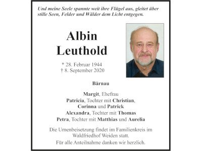 Traueranzeige Albin Leuthold, Bärnau