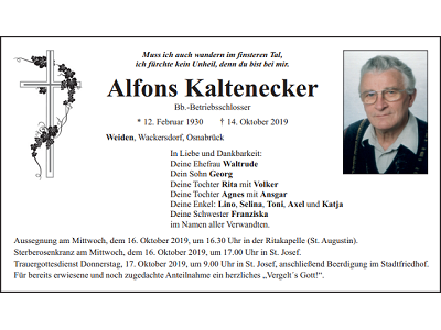 Traueranzeige Alfons Kaltenecker, Weiden
