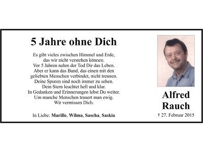 Traueranzeige Alfred Rauch