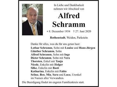 Traueranzeige Alfred Schramm, Rothenstadt