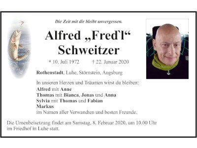 Traueranzeige Alfred „Fred´l“ Schweitzer, Rothenstadt