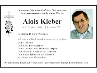 Traueranzeige Alois Kleber, Rothenstadt