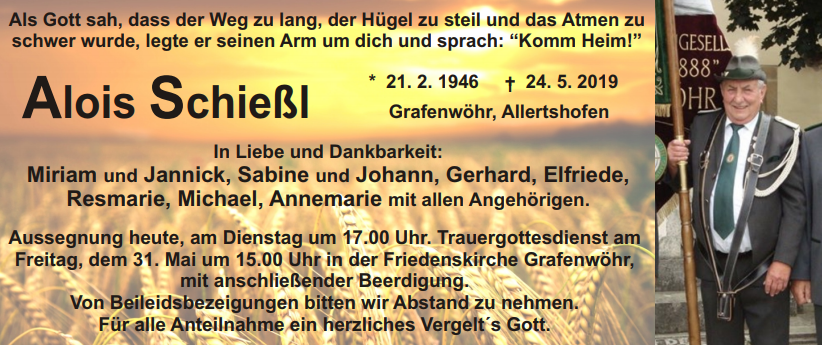 Traueranzeige Alois Schießl, Grafenwöhr