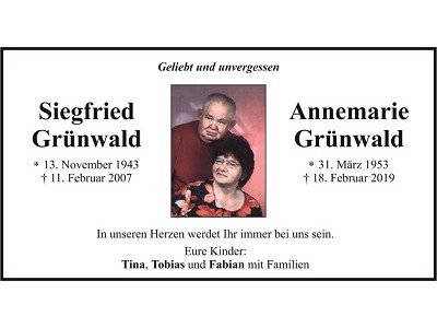 Traueranzeige Annemarie Grünwald