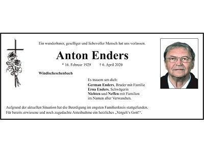 Traueranzeige Anton Enders, Windischeschenbach