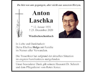 Traueranzeige Anton Laschka, Windischeschenbach