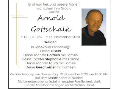 Traueranzeige Arnold Gottschalk, Weiden