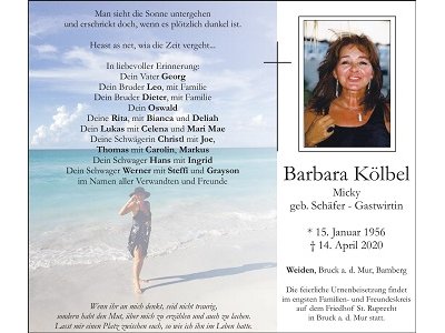 Traueranzeige Barbara Kölbel, Weiden
