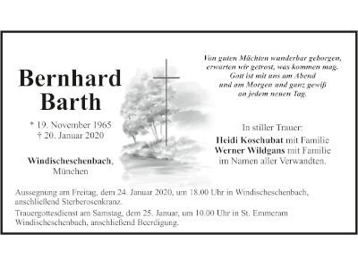 Traueranzeige Bernhard Barth, Windischeschenbach