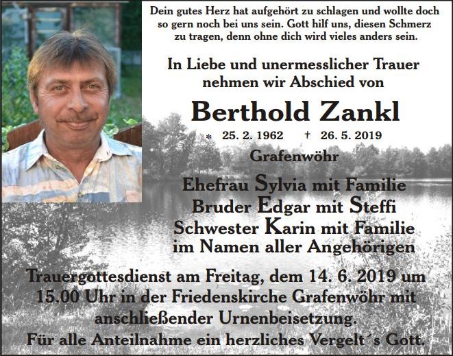 Traueranzeige Berthold Zankl, Grafenwöhr