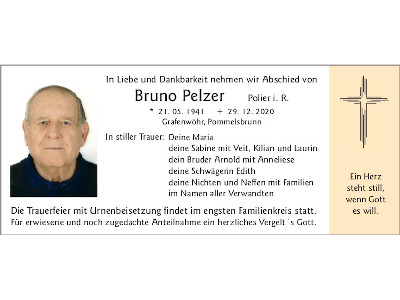 Traueranzeige Bruno Pelzer, Grafenwöhr