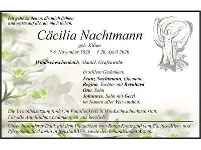 Traueranzeige Cäcilia Nachtmann, Windischeschenbach