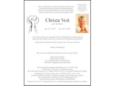 Traueranzeige Christa Voit, Weiden
