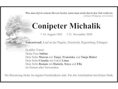 Traueranzeige Conipeter Michalik, Vohenstrauß