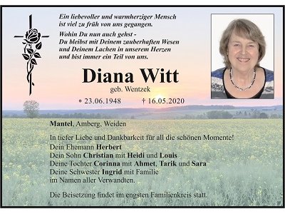 Traueranzeige Diana Witt, Mantel