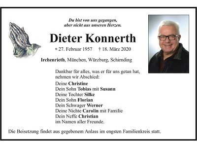 Traueranzeige Dieter Konnerth, Irchenrieth