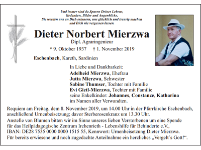 Traueranzeige Dieter Norbert Mierzwa, Eschenbach