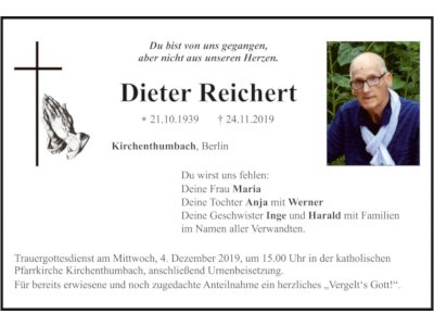 Traueranzeige Dieter Reichert, Kirchenthumbach