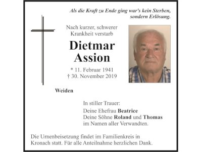 Traueranzeige Dietmar Assion, Weiden
