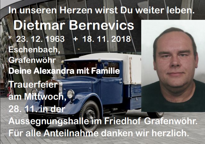 Traueranzeige Dietmar Bernevics, Grafenwöhr