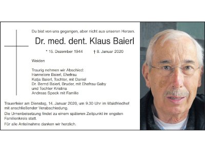 Traueranzeige Dr. med. dent. Klaus Baierl