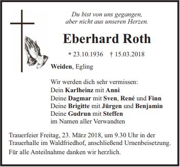 Traueranzeige Eberhard Roth, Weiden