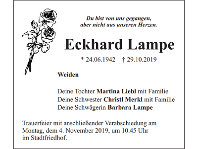 Traueranzeige Eckhard Lampe, Weiden