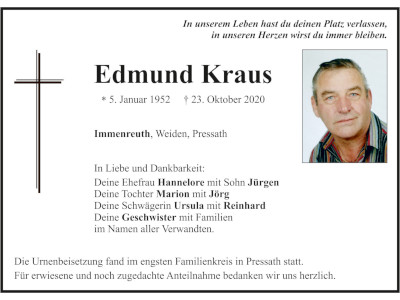 Traueranzeige Edmund Kraus, Immenreuth