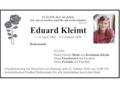 Traueranzeige Eduard Kleimt, Rothenstadt