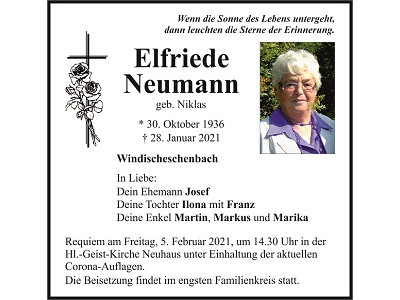 Traueranzeige Elfriede Neumann, Windischeschenbach