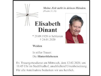 Traueranzeige Elisabeth Dinant, Weiden