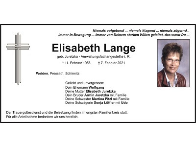 Traueranzeige Elisabeth Lange, Weiden