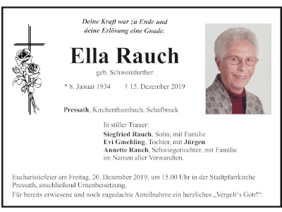 Traueranzeige Ella Rauch, Pressath