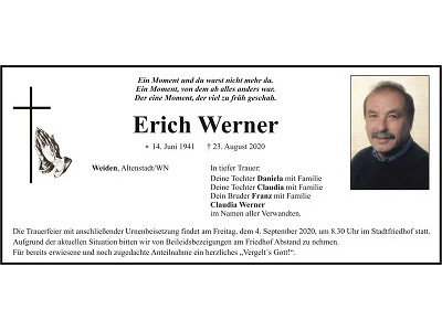 Traueranzeige Erich Werner, Weiden