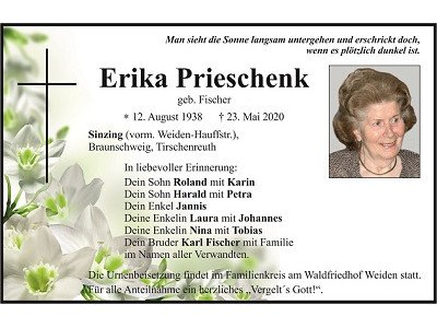Traueranzeige Erika Prieschenk, Sinzing