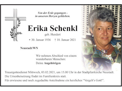 Traueranzeige Erika Bauer, Neustadt/WN