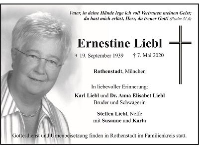 Traueranzeige Ernestine Liebl, Rothenstadt