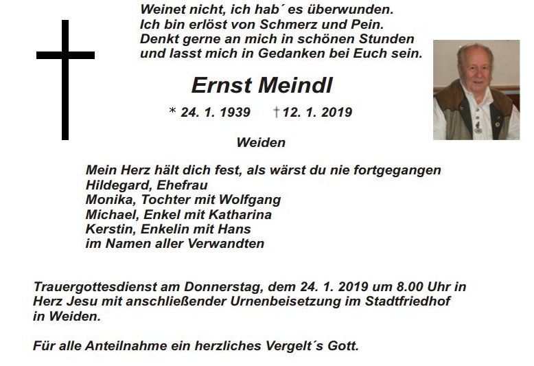 Traueranzeige Ernst Meindl, Weiden
