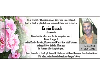 Traueranzeige Erwin Busch, Grafenwöhr