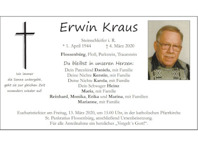 Traueranzeige Erwin Kraus, Flossenbürg