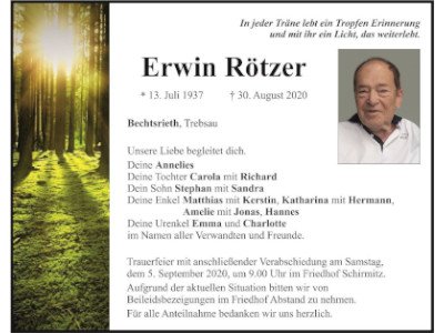 Traueranzeige Erwin Rötzer, Bechtsrieth
